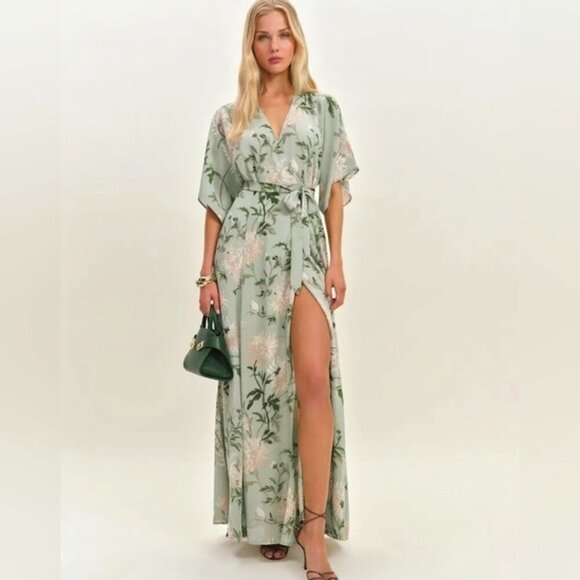 NEW Reformation Winslow Wrap Dress Pergola Floral Green | size XS - Picture 1 of 14